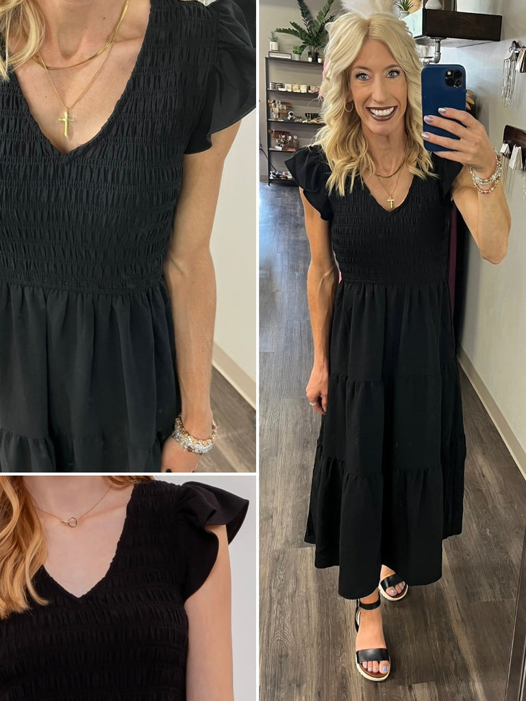 Grace Black Flutter Sleeve Dress