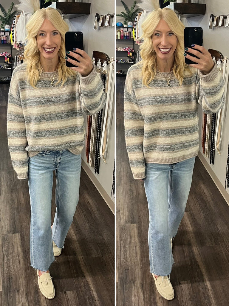 Trish Light Mocha Striped Sweater