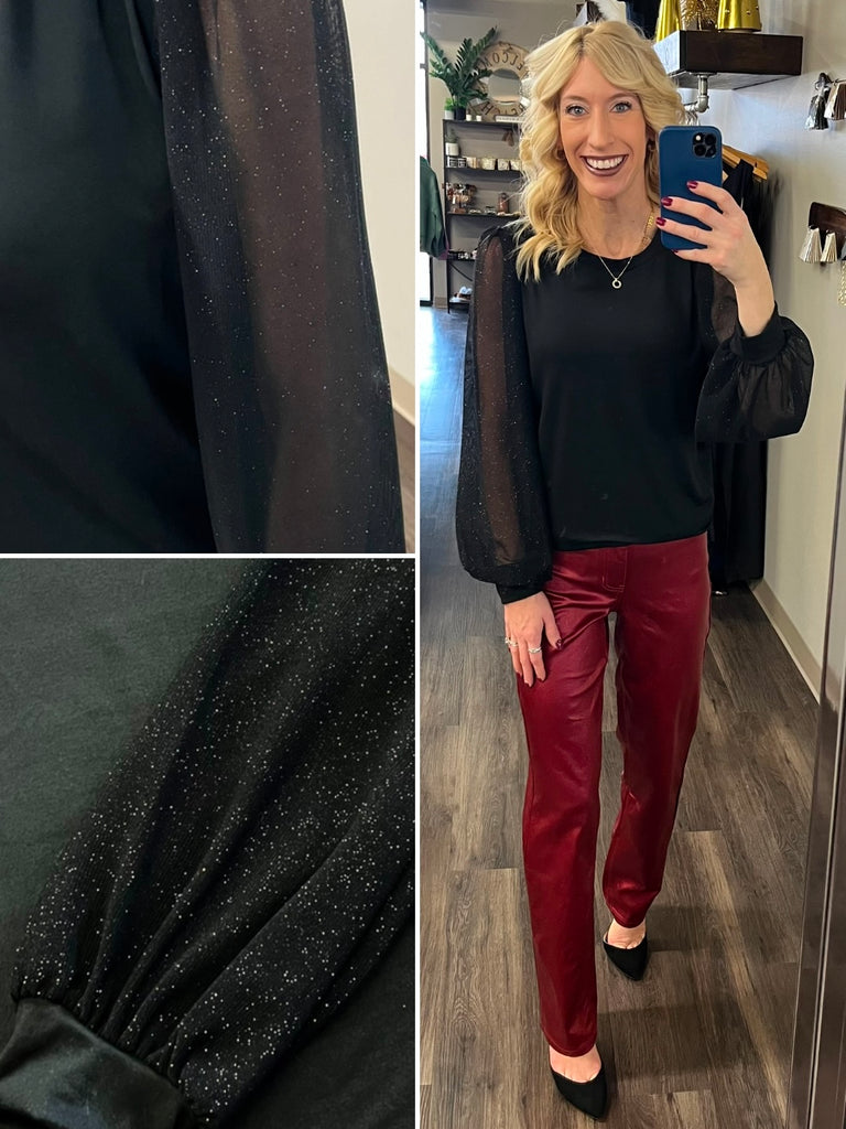 Leisa Sparkle Sleeve Blouse - Black