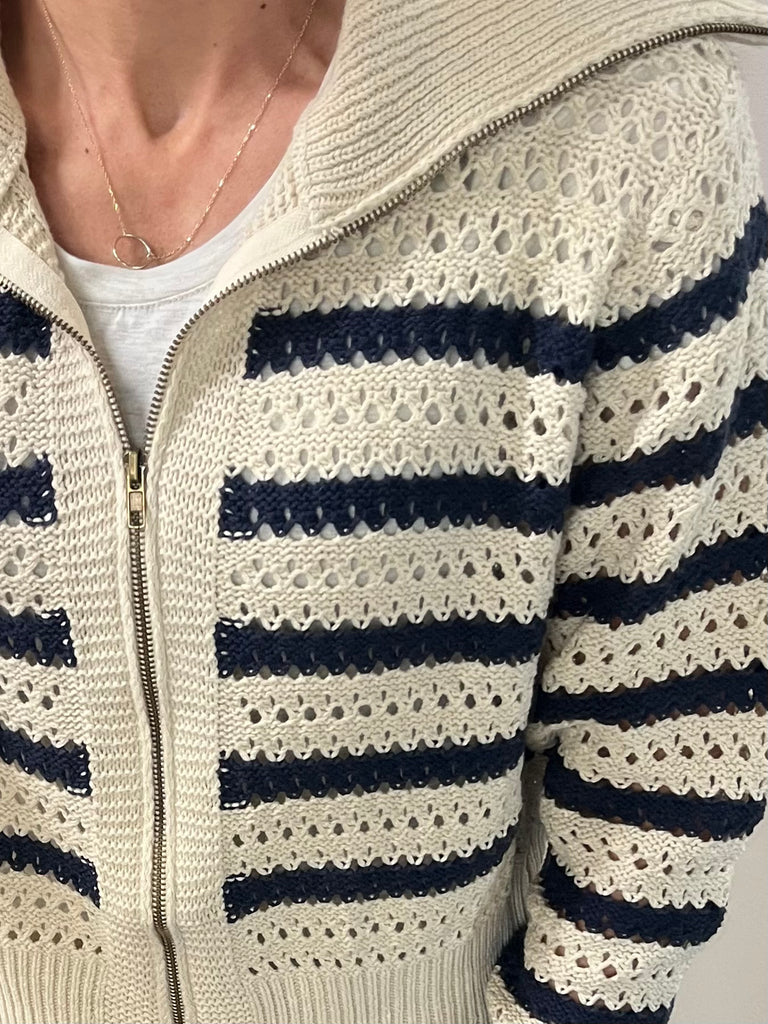 Tina Navy/Taupe Knit Zip-Up