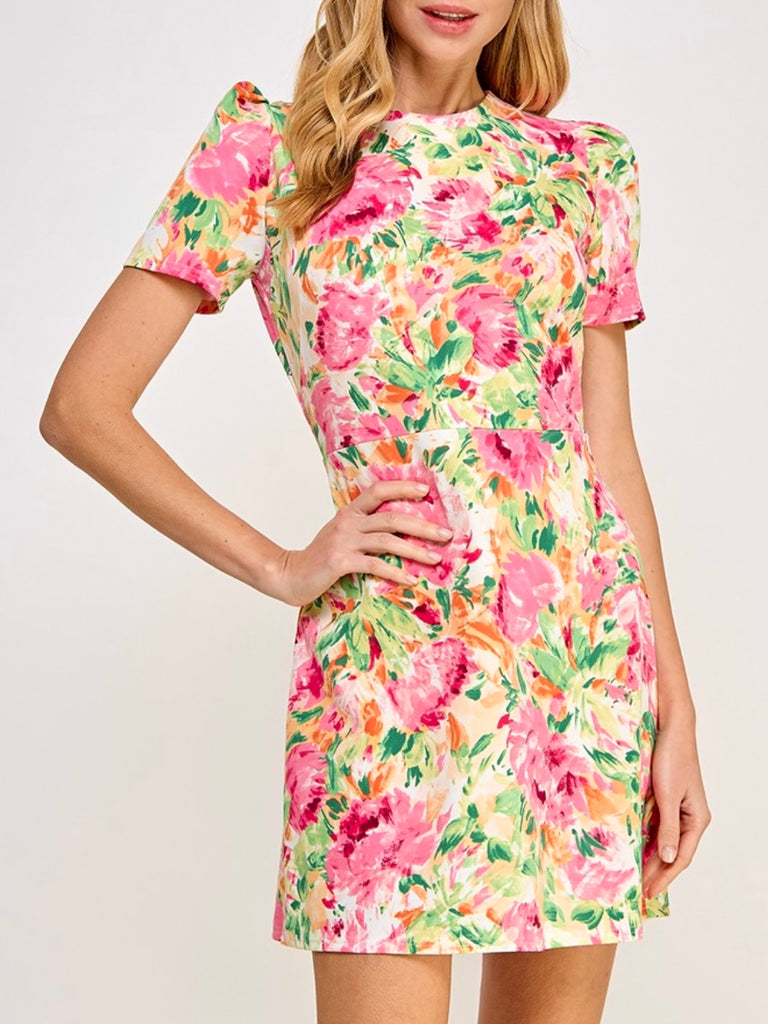 Marni Floral Short Sleeve Dress - Pink