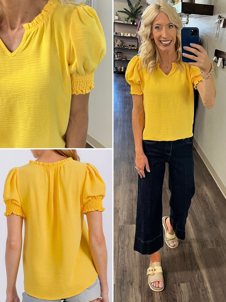 Lexi Smocked Sleeve Blouse - Banana