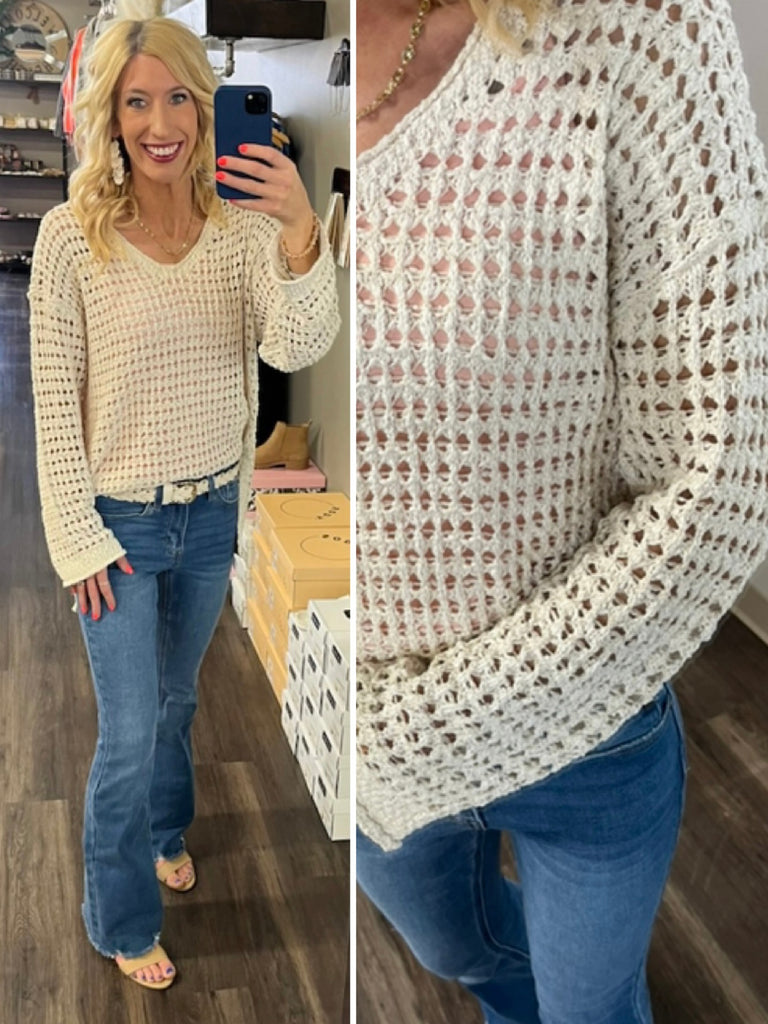 Onica Open Knit V-Neck Sweater