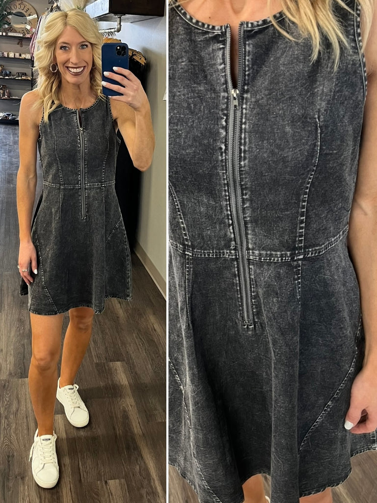 Abby Acid-Wash Charcoal Dress
