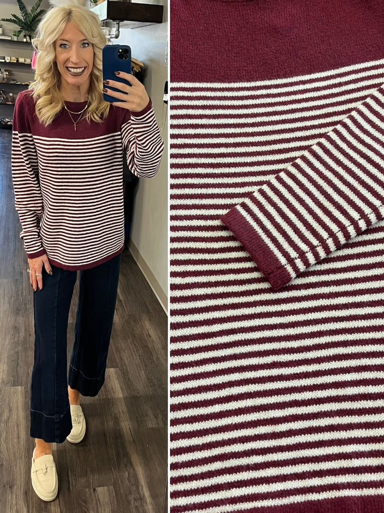 Trinity Striped Sweater - Burgundy