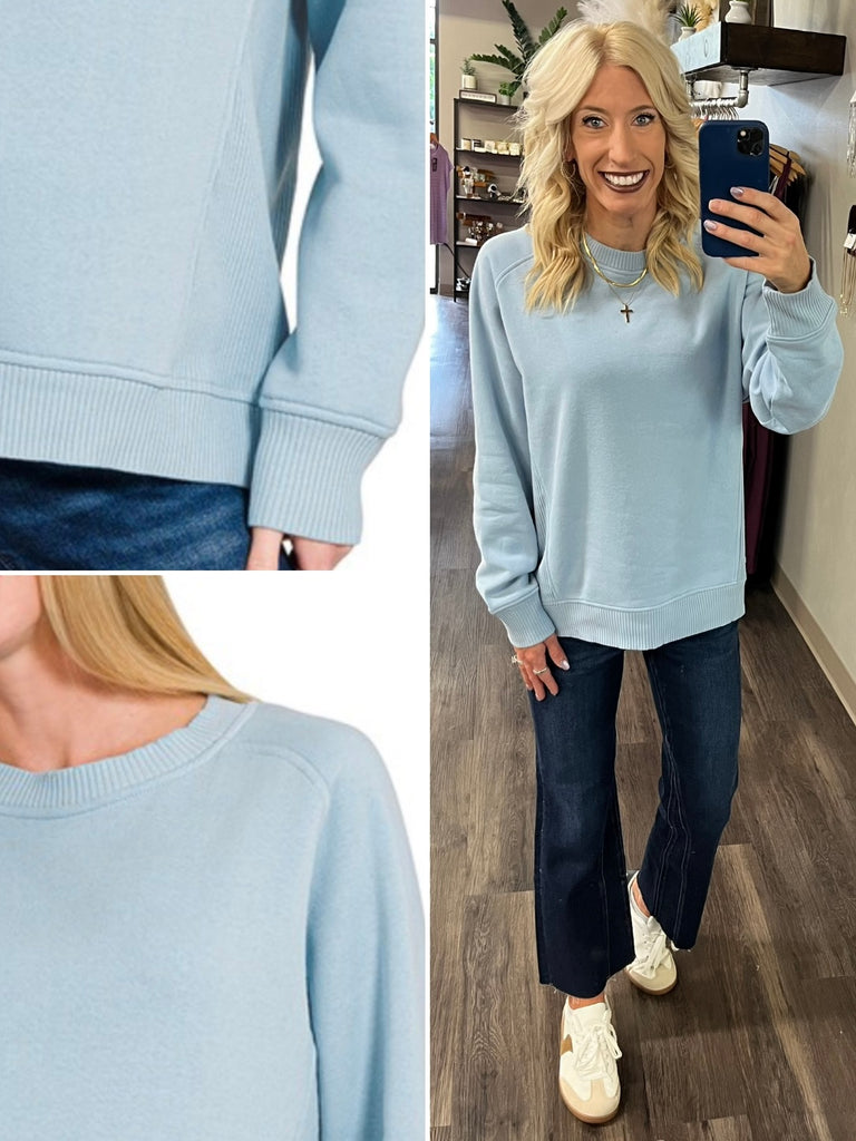 Riley Ribbed Accent Pullover - Sky Blue