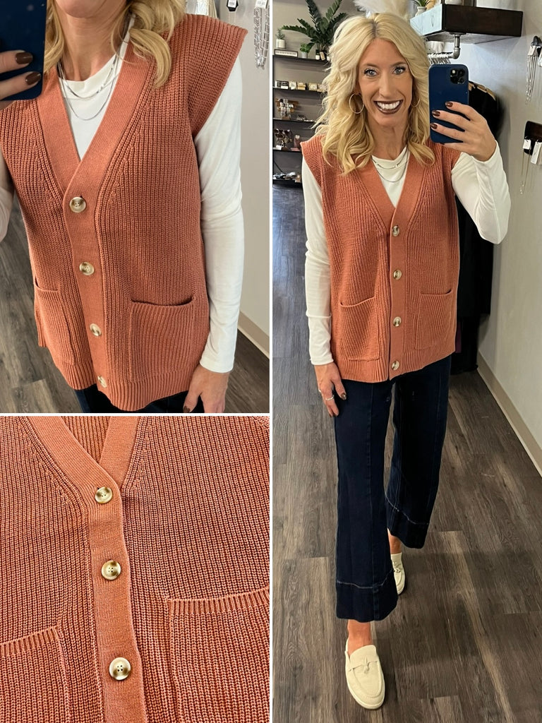 Lexi Button Sweater Vest - Terracotta