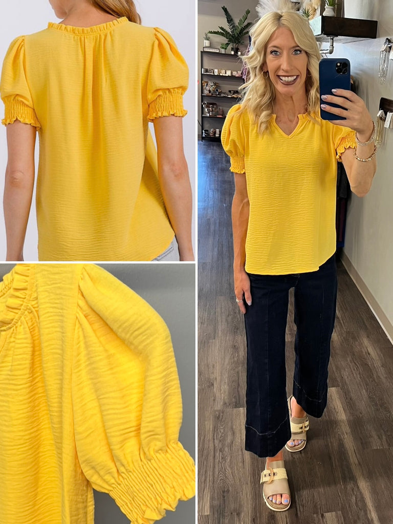 Lexi Smocked Sleeve Blouse - Banana