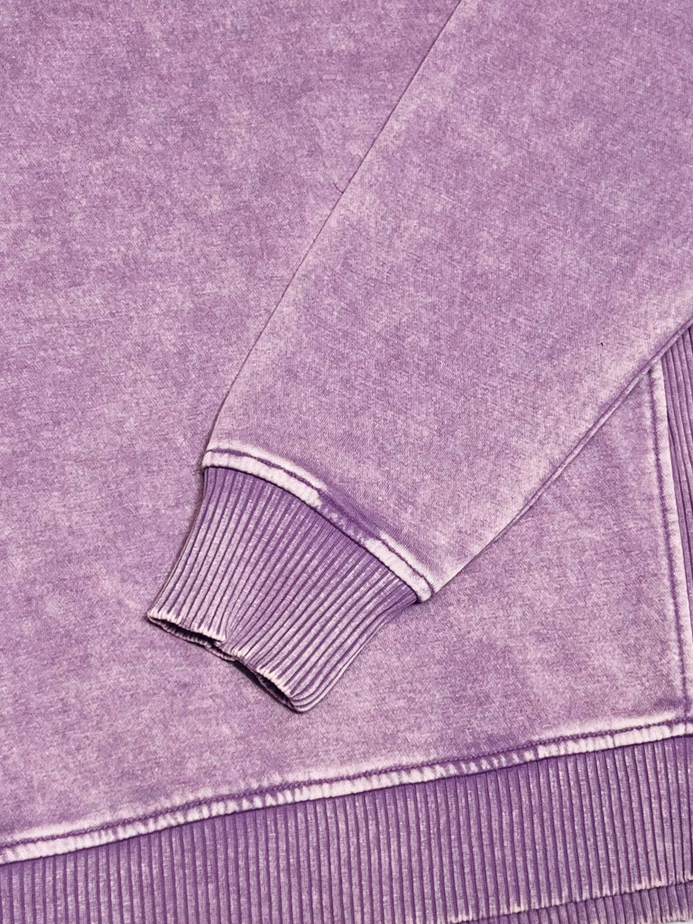 Riley Ribbed Accent Pullover - Mineral Washed Plum