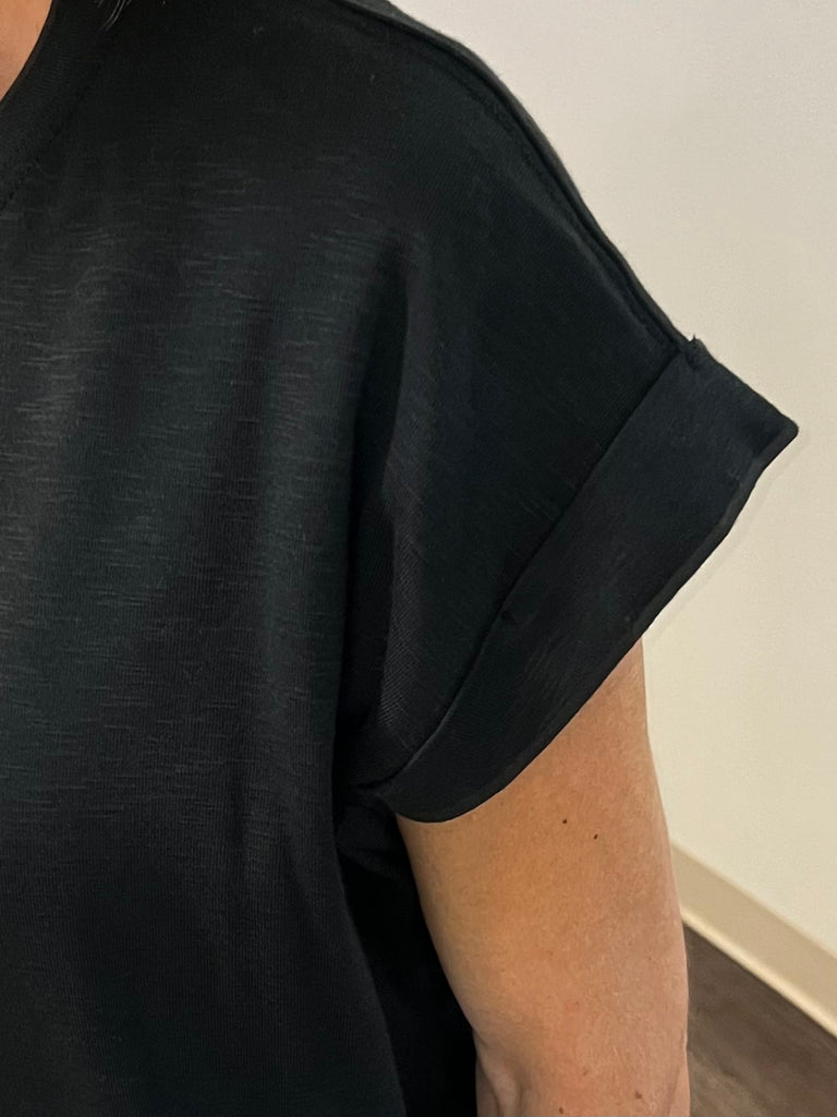 Beth Modal Rolled Sleeve Tee - Black