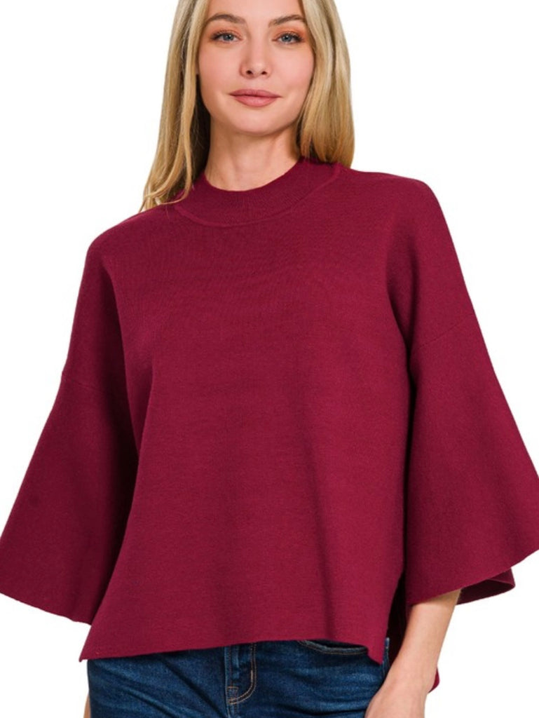Clarissa Bell 3/4 Sleeve Sweater - Burgundy