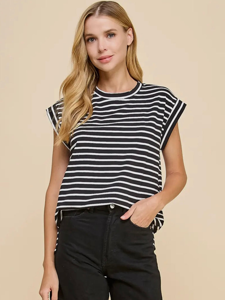 Britt Black & White Cap Sleeve Tee