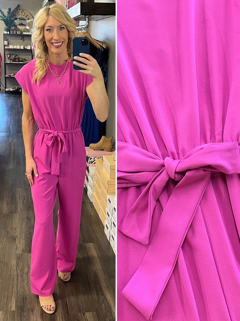 Lisa Cap Sleeve Jumpsuit - Hot Pink