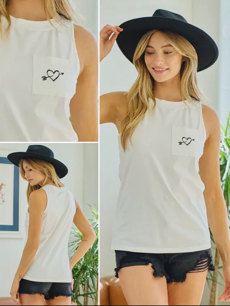Sonya Heart On My Pocket Tank - Ivory