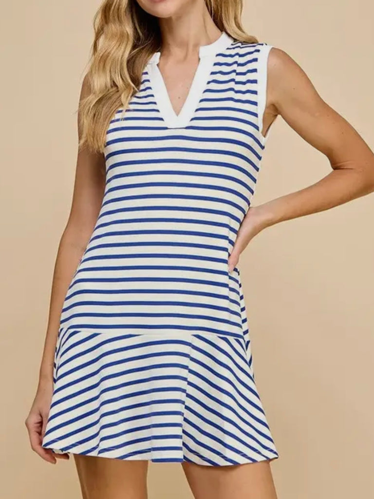 Kristine Striped Tennis Dress - Royal