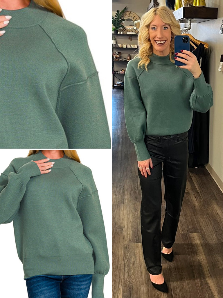 Margo Puff Sleeve Sweater - Sage
