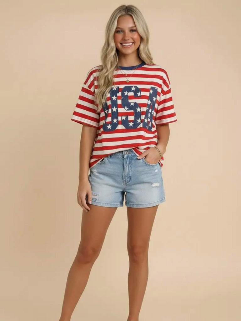 Shelly USA Red/White Striped T-Shirt