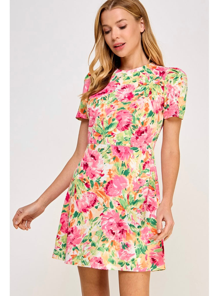Marni Floral Short Sleeve Dress - Pink
