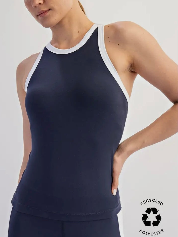 Ava Butter-Soft Contrast Tank- Navy