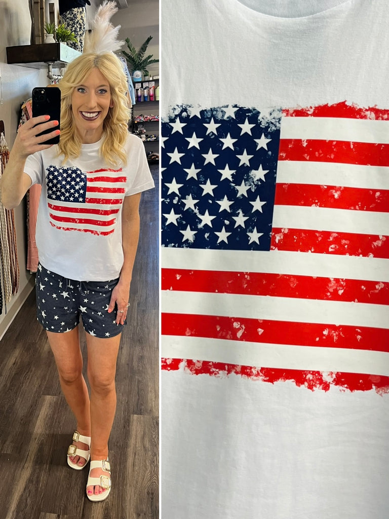 Kendra American Flag Tee -White
