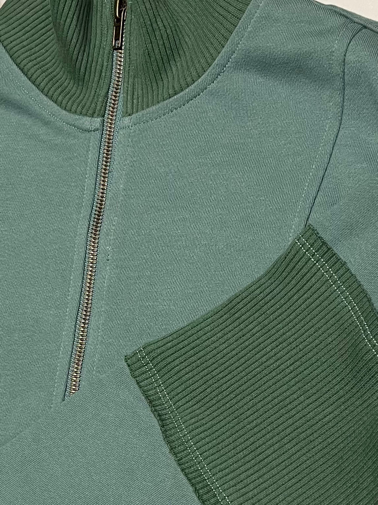 Lindsey Ribbed Accent 1/4 Zip - Sage