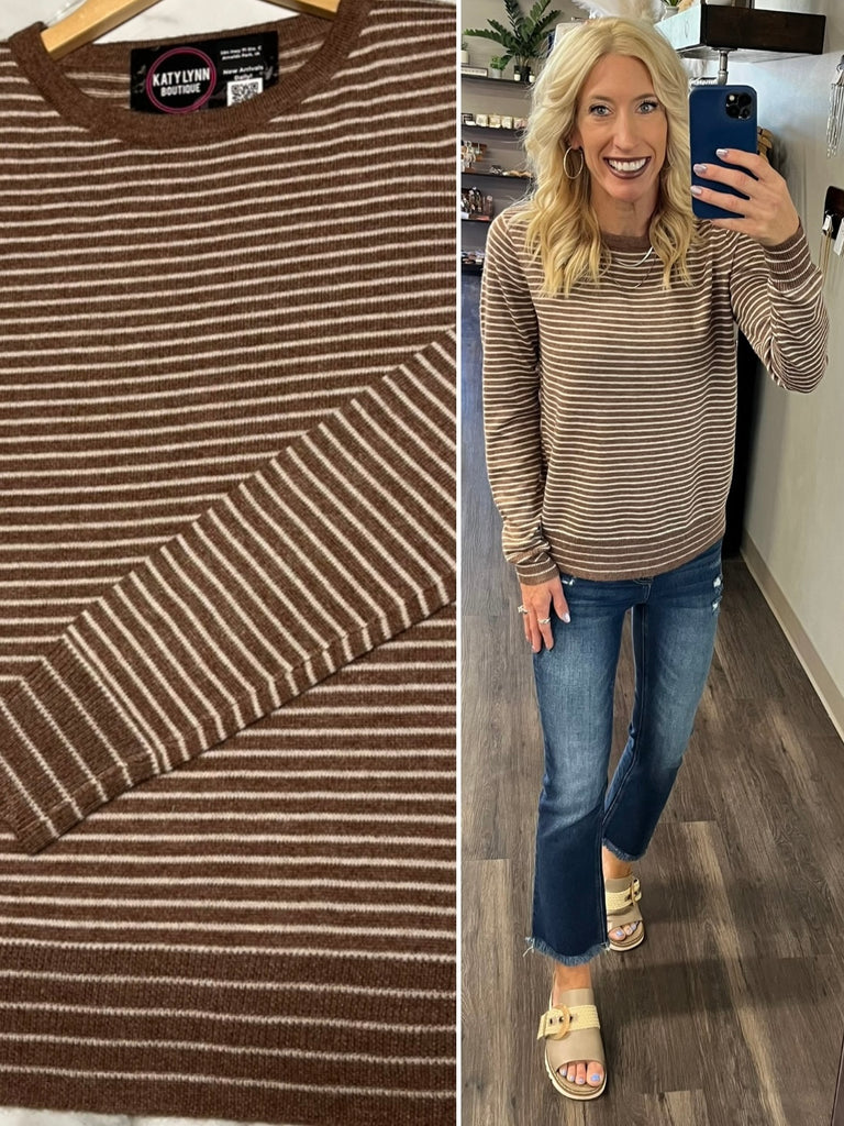 Torrin Striped So-Soft Sweater - Mocha/Latte