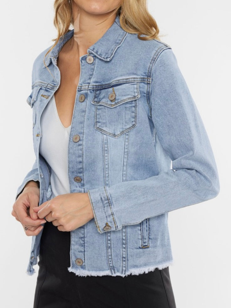 Nylah Fringe Hem Denim Jacket - Light Wash
