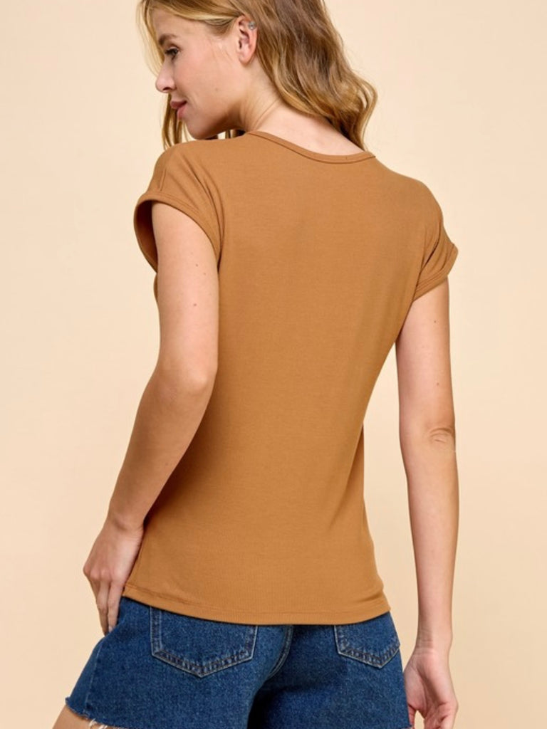 Katrina Ribbed Cap Sleeve Top - Camel