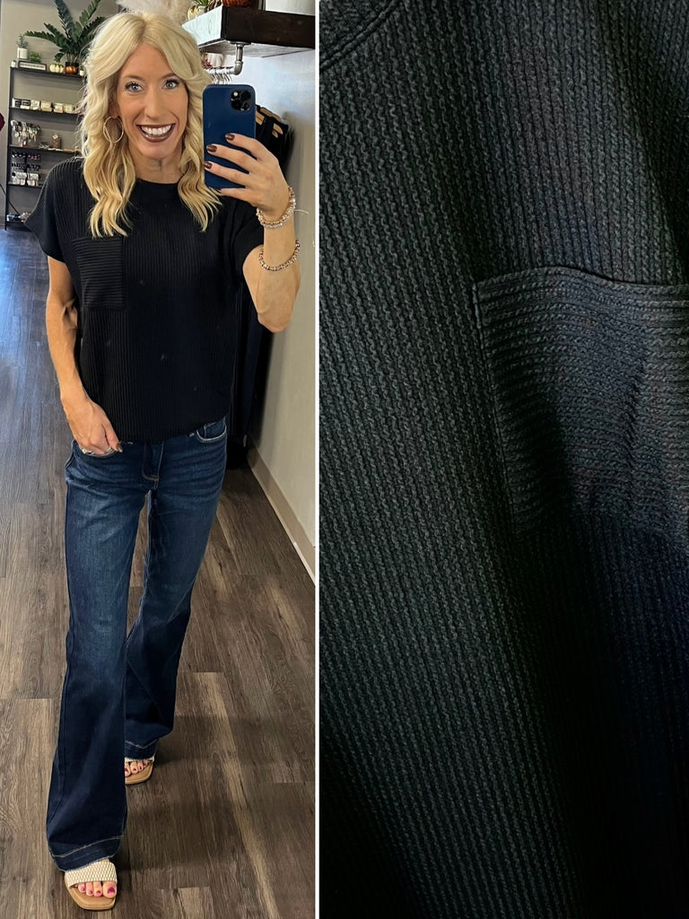 Tess Ribbed Pocket Tee - Black