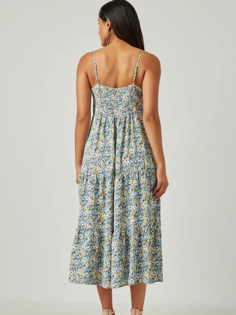 Malika Tiered Blue Floral Dress