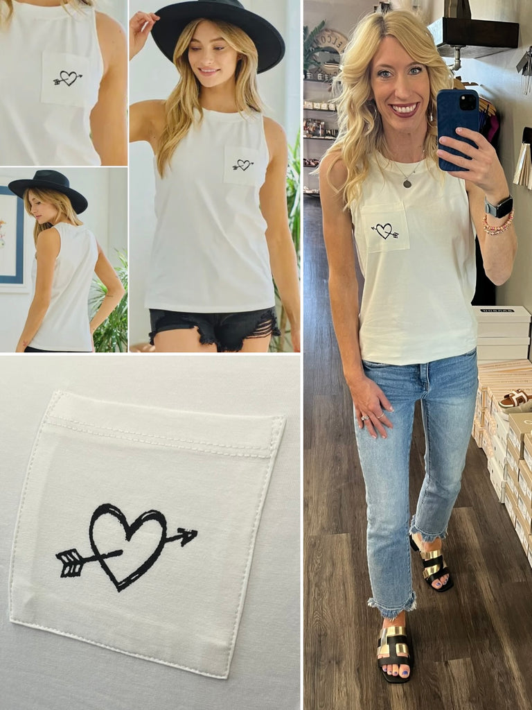 Sonya Heart On My Pocket Tank - Ivory