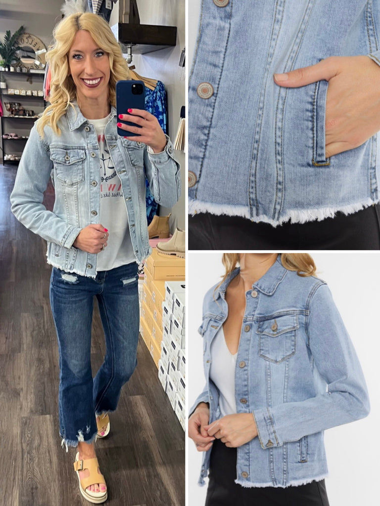 Nylah Fringe Hem Denim Jacket - Light Wash