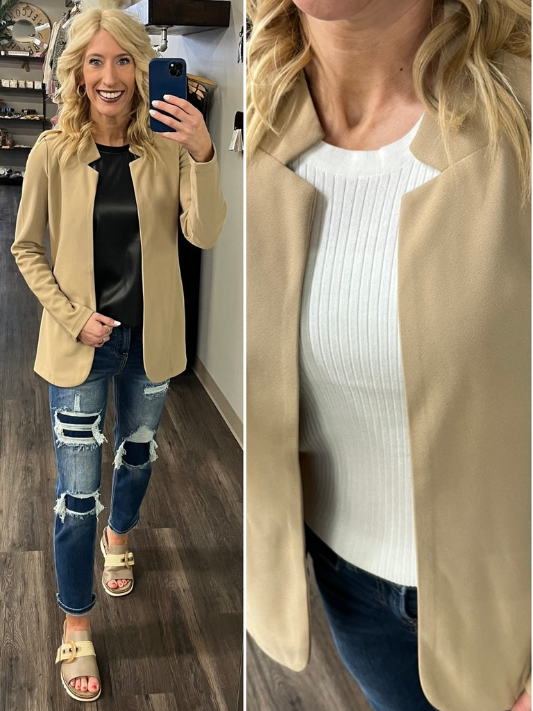 Abby Notch Collar Blazer - Taupe
