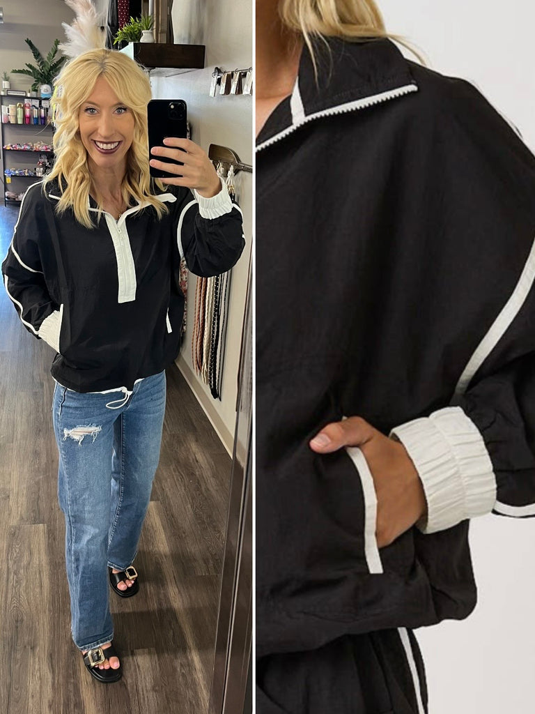 Becca 1/4 Zip Windbreaker - Black/White