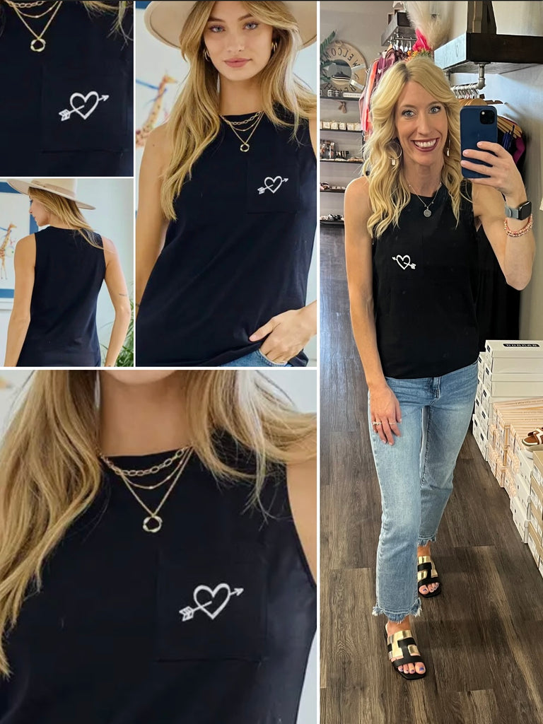 Sonya Heart On My Pocket Tank - Black