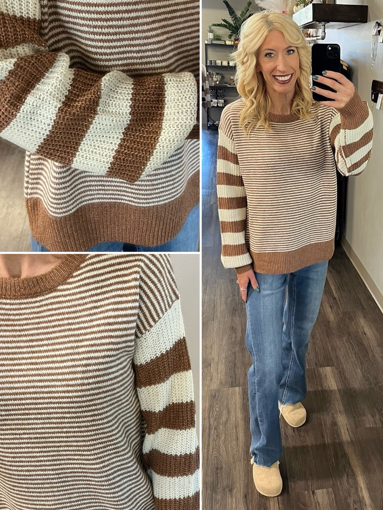 Julie Striped Accent Sweater - Camel
