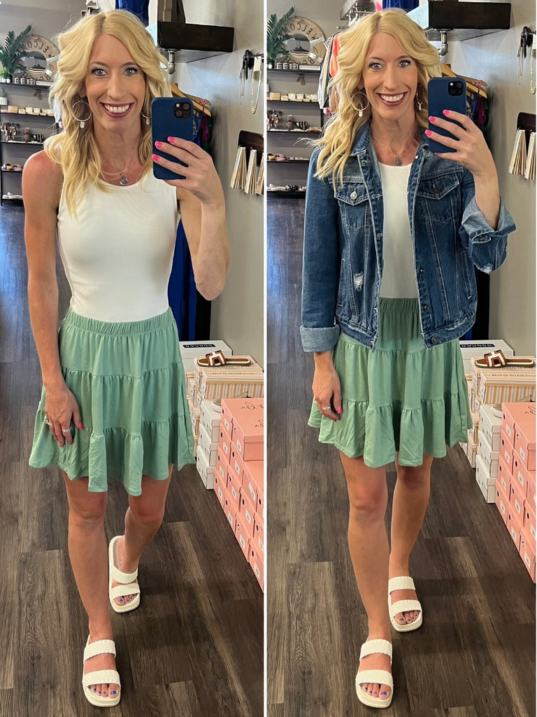 Renlee Butter-Soft Tiered Skirt - Sage Green