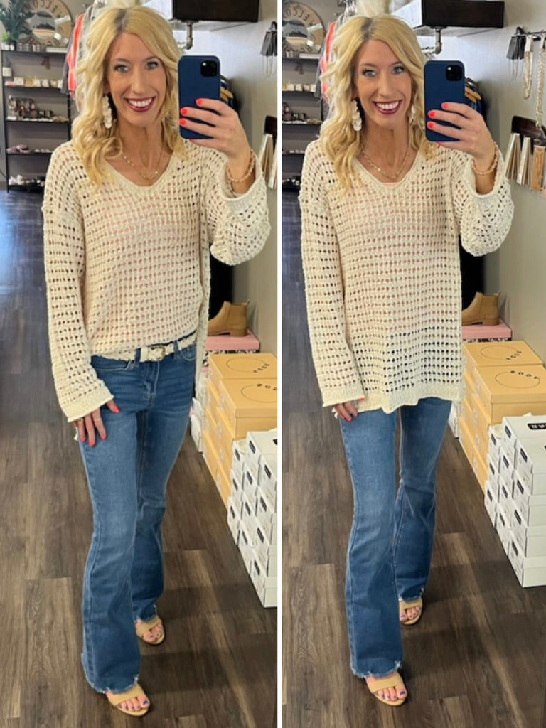 Onica Open Knit V-Neck Sweater