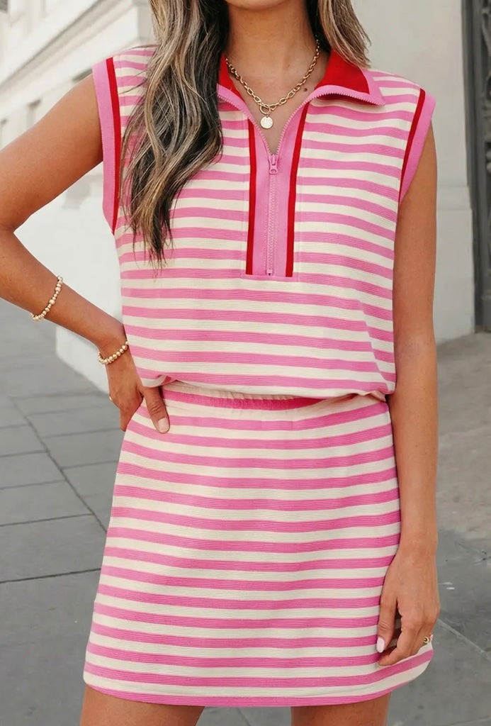 Linda Pink Stripe Skort Set
