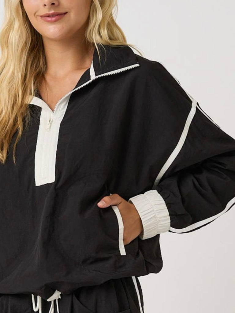 Becca 1/4 Zip Windbreaker - Black/White