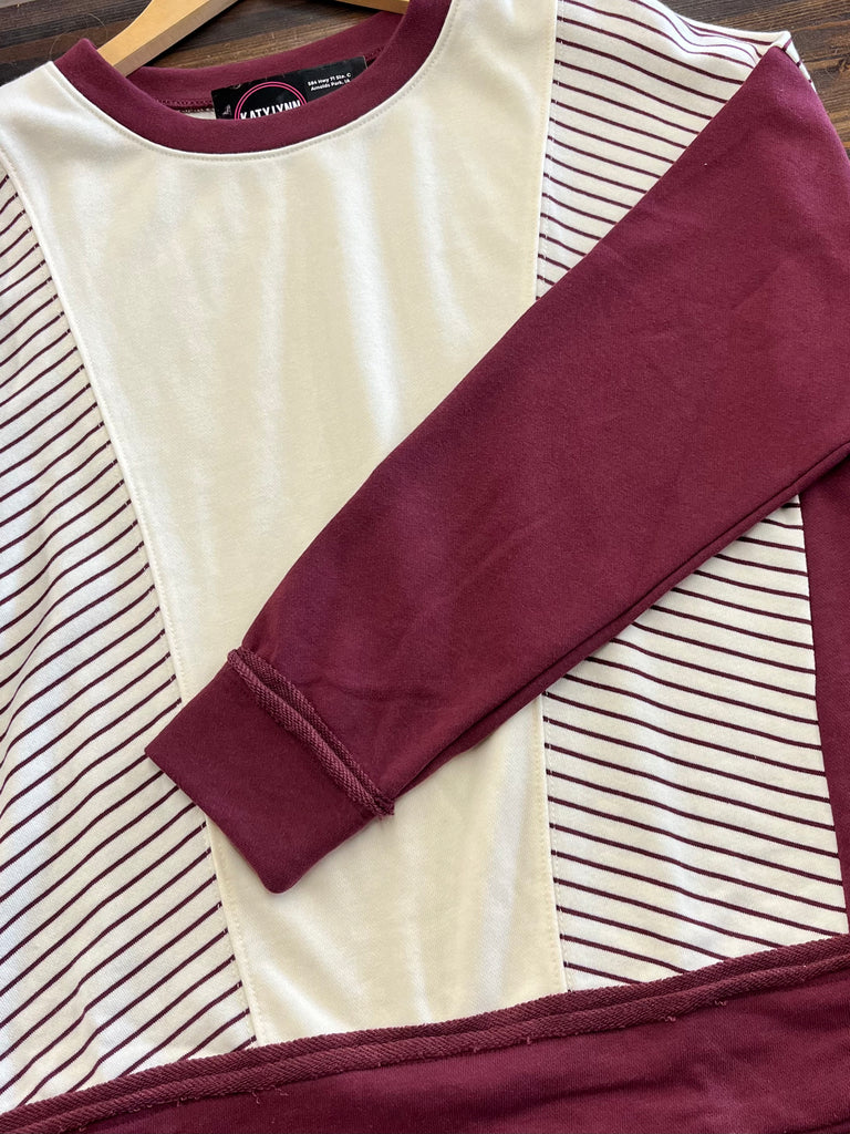 Hannah Color-Block Crewneck - Maroon