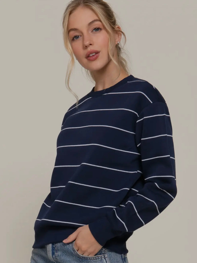 Mckinlee Striped Crewneck - Navy/Ivory