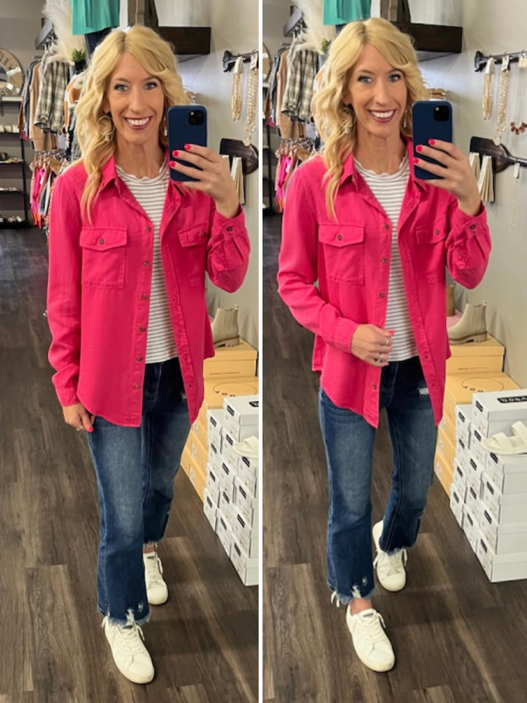 Nadia Button Up Long Sleeve - Fuchsia