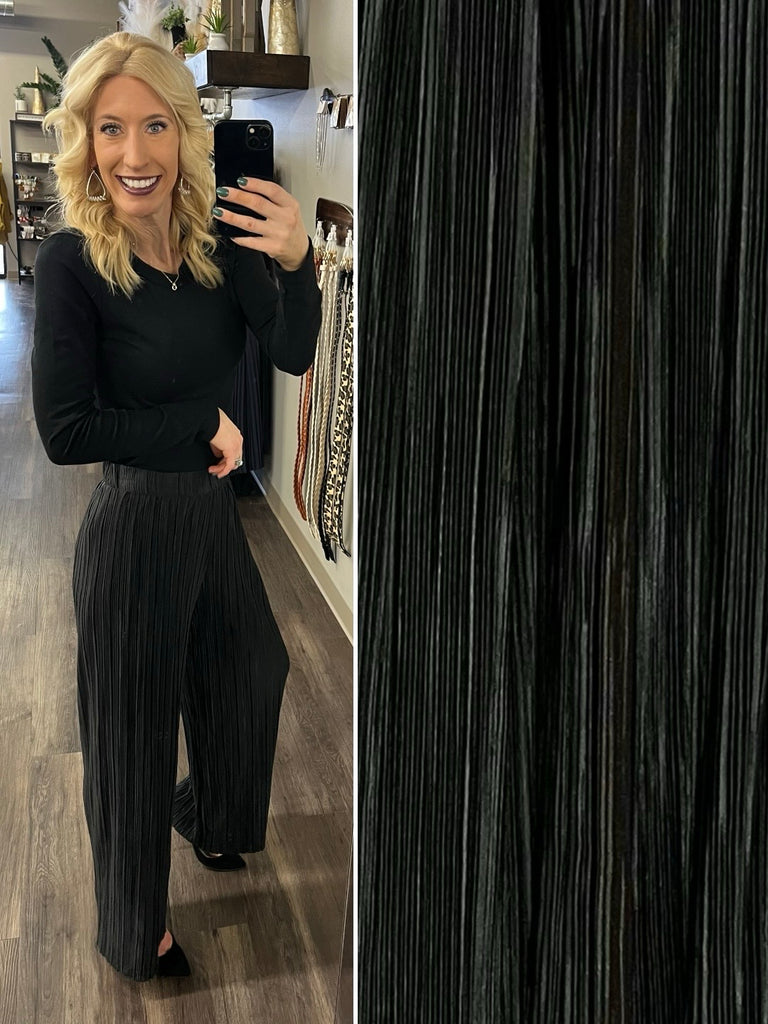 Jenni Pleated Wide-Leg Pant - Black