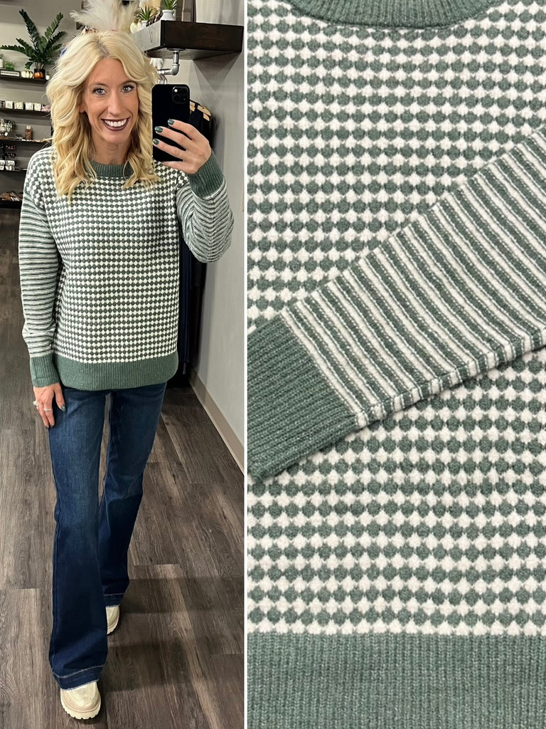 Megan Mixed Checker Sweater - Forest