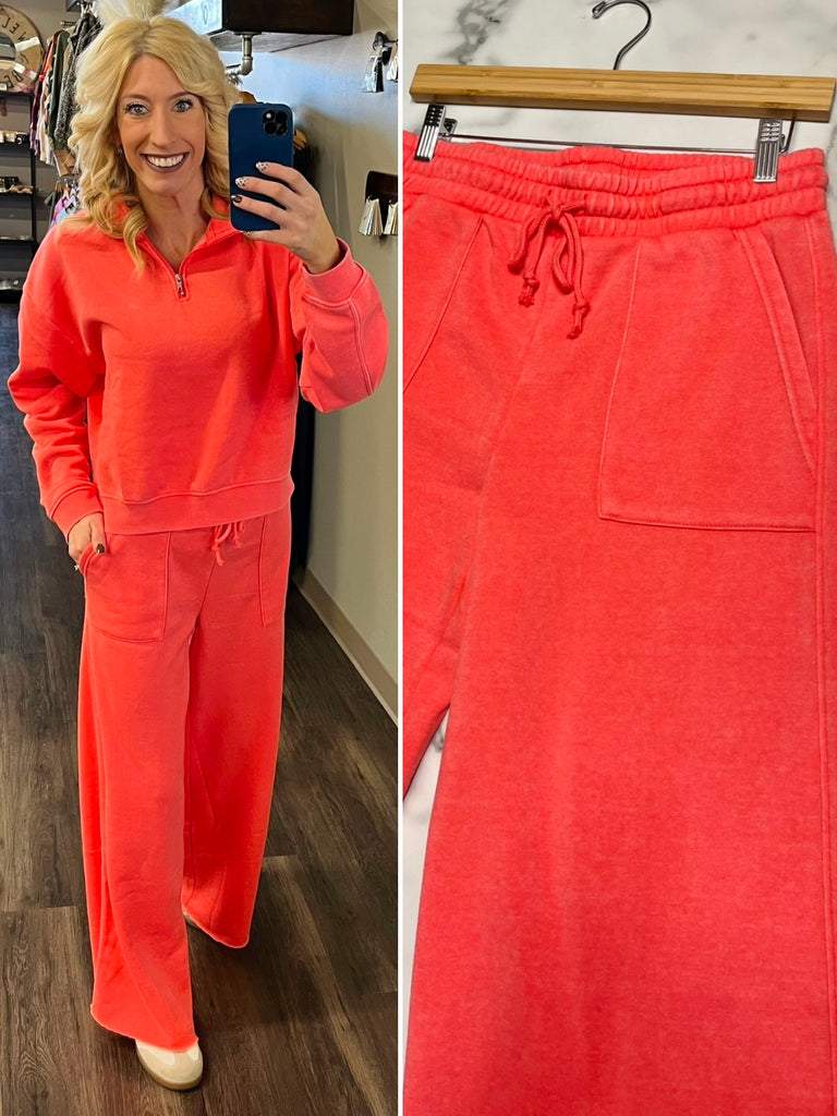 Teri So-Soft Tie Sweatpants - Coral