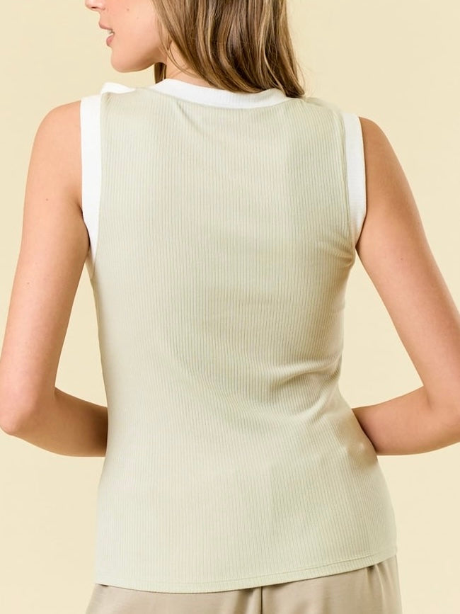 Lexi Contrast Tied Bow Tank - Pistachio