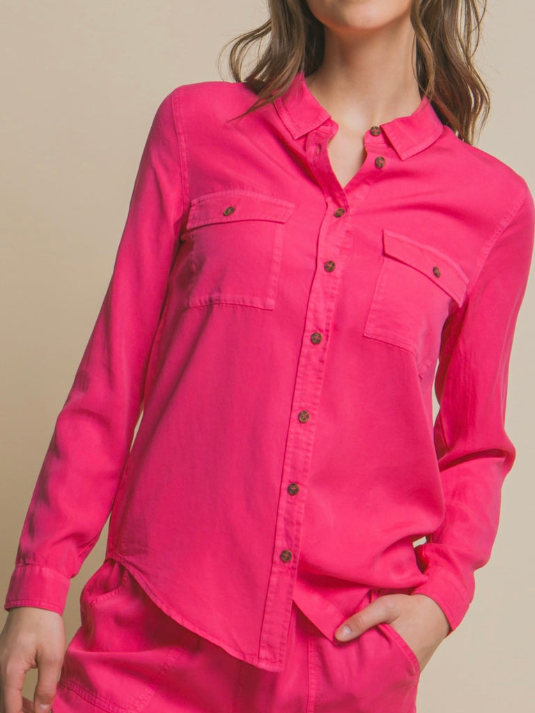 Nadia Button Up Long Sleeve - Fuchsia