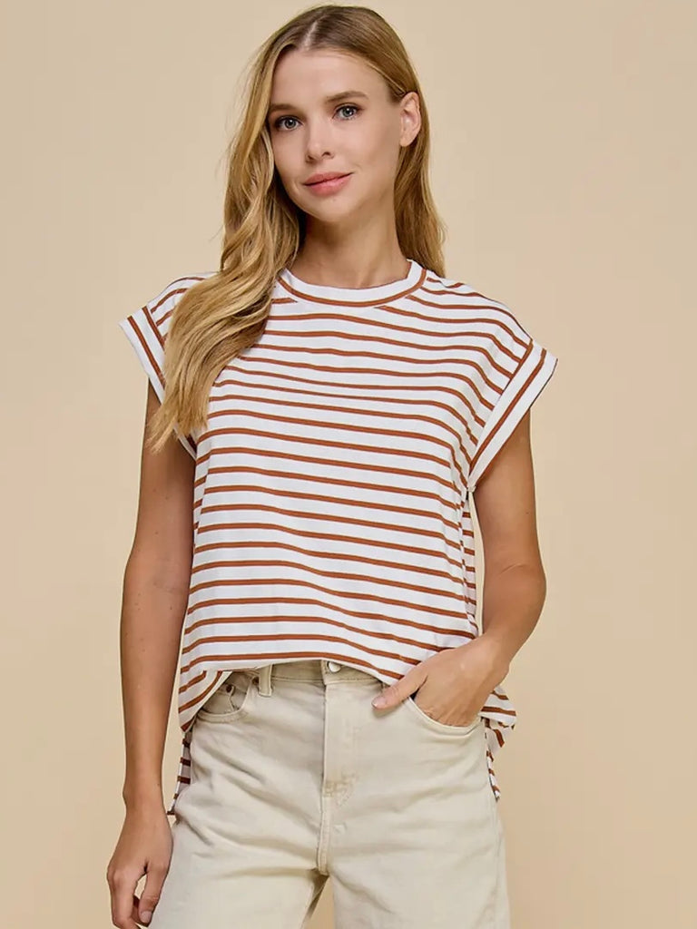 Britt Rust & White Cap Sleeve Tee