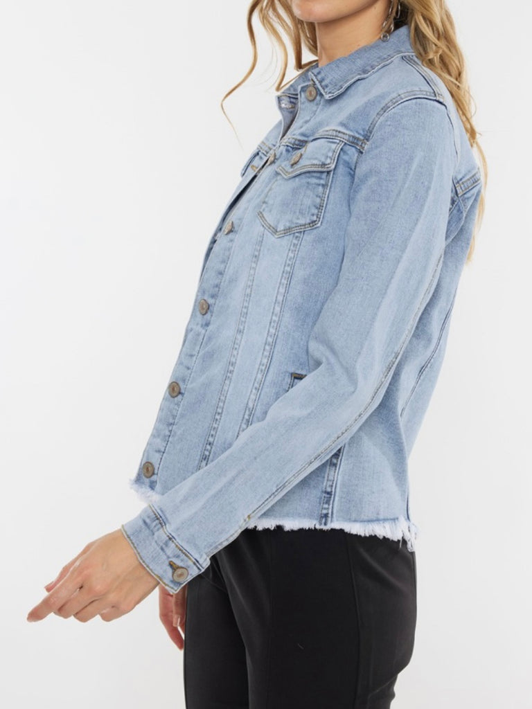Nylah Fringe Hem Denim Jacket - Light Wash